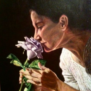 “Cristina e a rosa púrpura”. Óleo sobre tela.
