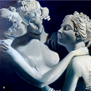 “The three Graces” da série 'Sculpted Paintings Love'. Óleo sobre tela. 100 x 100 cm